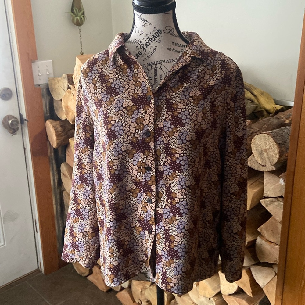 Frank and Oak Printed Shirring Blouse Floral Size Med